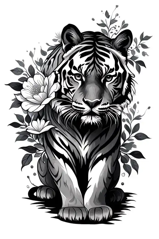 Traditional Tiger With Flowers