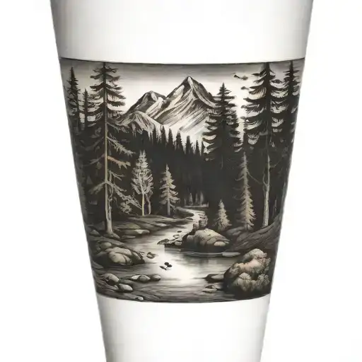 Complementing The Forest And Mountain Tattoo On The Forearm With River And Forest Animals