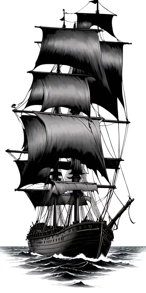Pirate Ship Sailing Through Stormy