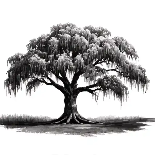 Live Oak Tree With Spanish Moss