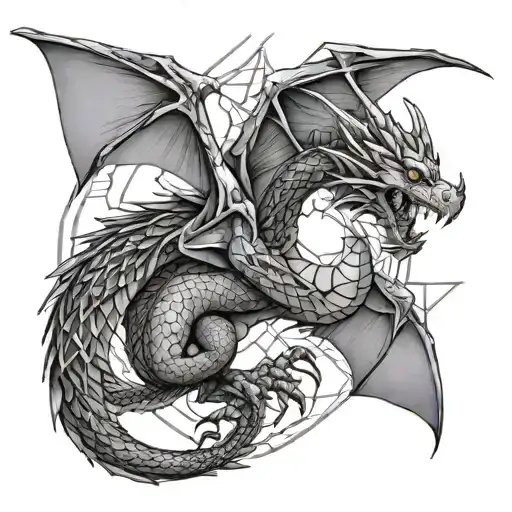 Full Dragon With Geometric Background