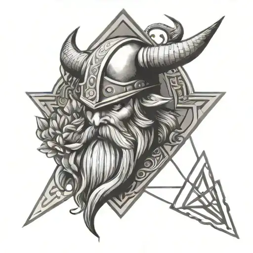 Viking With Triangle Geometry And Lotus As Tattoo For Shoulder Simple Drawing With Golden Ratio