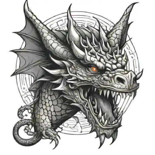 Aggressive Full Bodied Dragon Frontal With Geometric Background Realistic