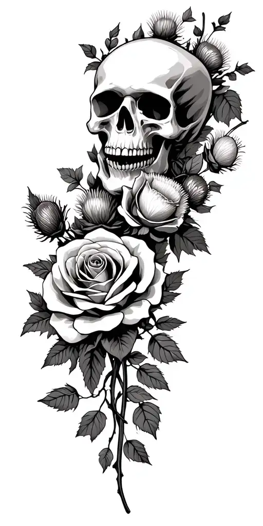 Skull Reaper Style Roses And Thistle Vine