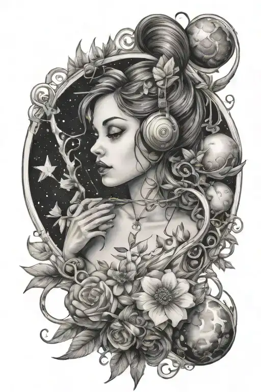 Music Girl Planets Nature Inspired