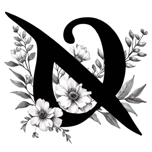 Arabic Letter N With Heather Flowers