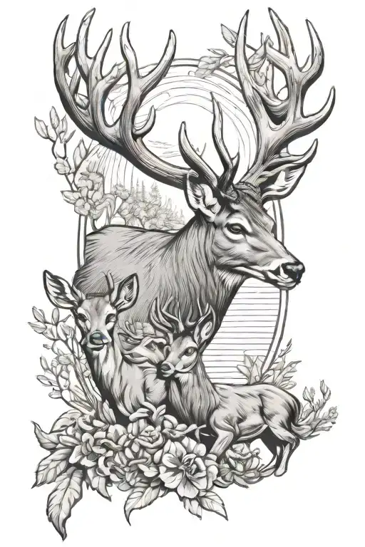 Outdoor Theme Buck With Small Buck And Doe Representing Dad And Kids