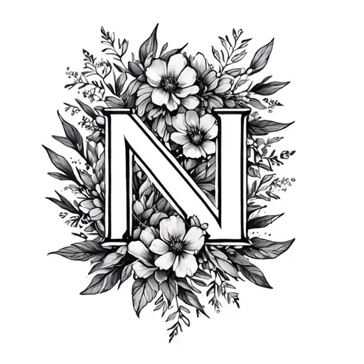 Arabic Letter N Framed With Heather Flowers