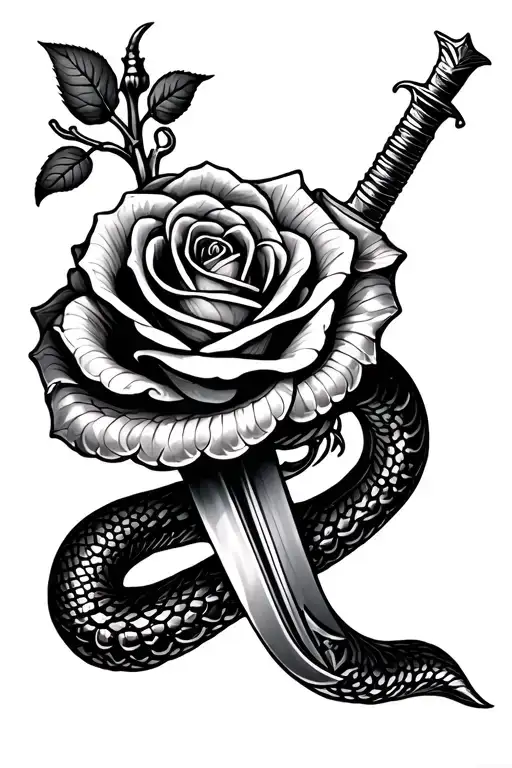 Spine Tattoo Rose Snake And Sword Intertwined