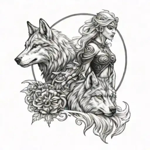 Godess Hel With Brothers Fenris Wolf