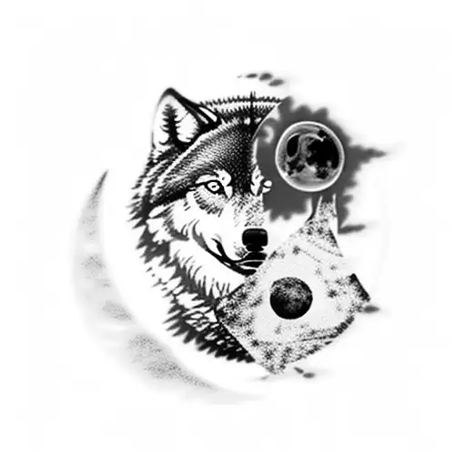 A Knife Piercing Through A Blue Moon With A Wolf Silhouette