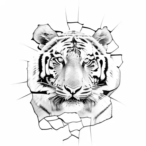 Tiger Looking Through Broken Glass