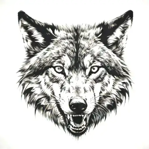 A Tatoo Idea Of A Realistic Wolf Head Showing His Teeth