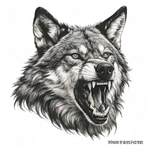A Tatoo Idea Of A Realistic Wolf Head Showing His Teeth Angrily For Shoulder Tatoo