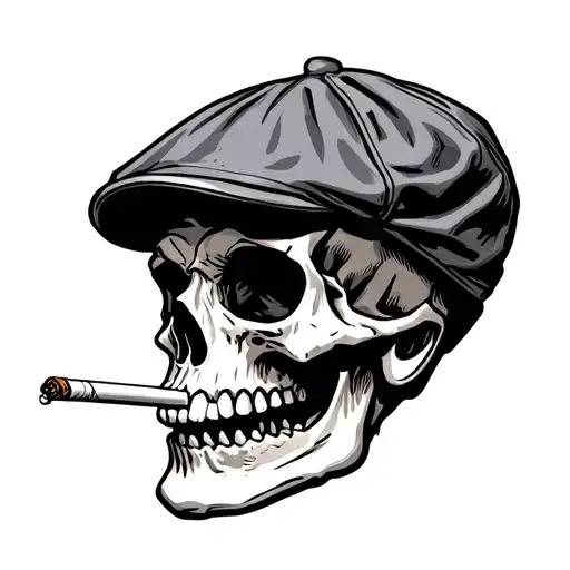 Skull Wearing A Flat Cap Smoking Cigarette
