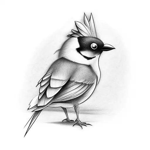 Design A Black And Grey Tattoo Of A Cartoon Bird Holding A Pencil