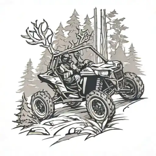 Polaris Rzr Racing Through A Forest Filled With Deer