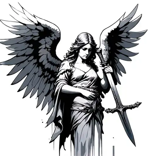 Angel Holding A Sword Surrounded