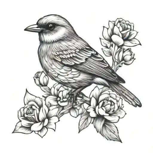 Bird With Flowers