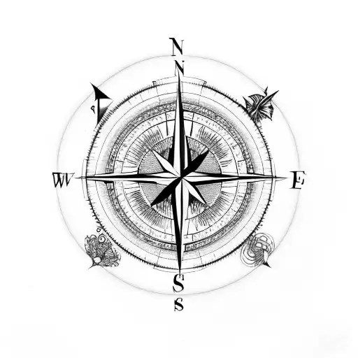Compass With Tribal Hertiage And Pinup Woman And Forest