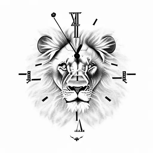 Lion With Broken Clock Underneath And Rose Underneath