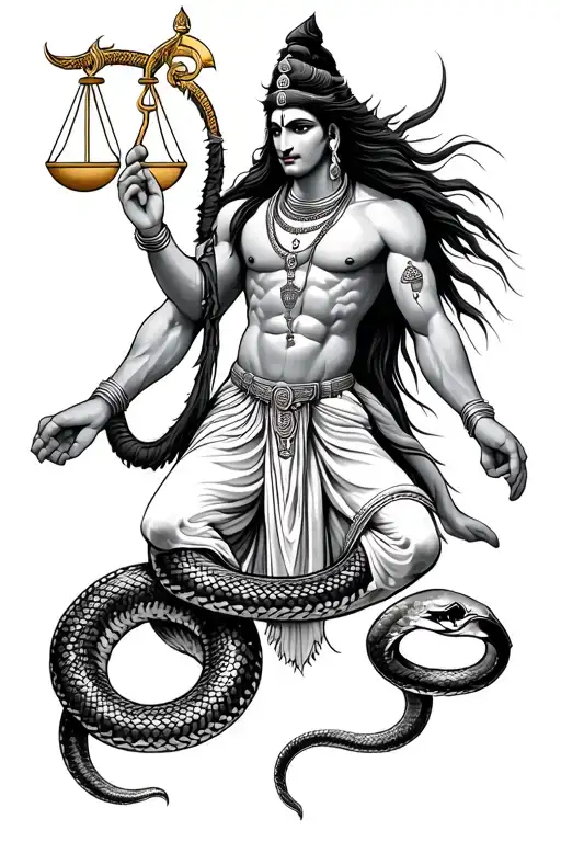 Lord Shiva With Snake And Libra Sign