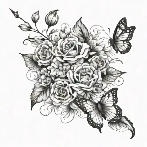 Birth Flower Arm Wrap With Butterflies Flying