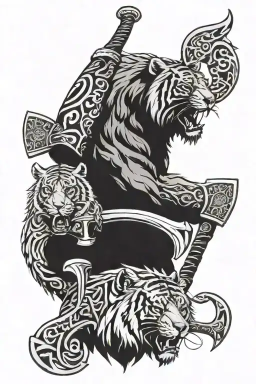 Two Viking Axes With A Pattern Bear And The Other A Tiger