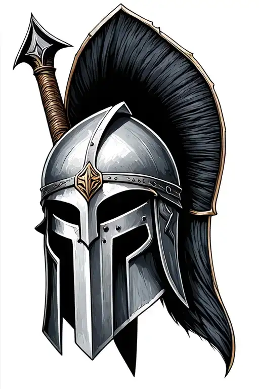 Spartan Helmet With Sword Or Spear