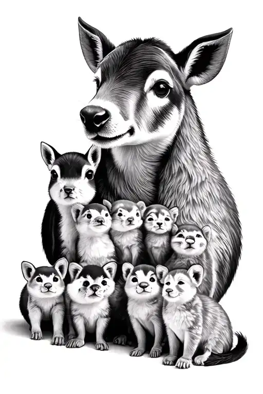 Mama Animal With 7 Babies