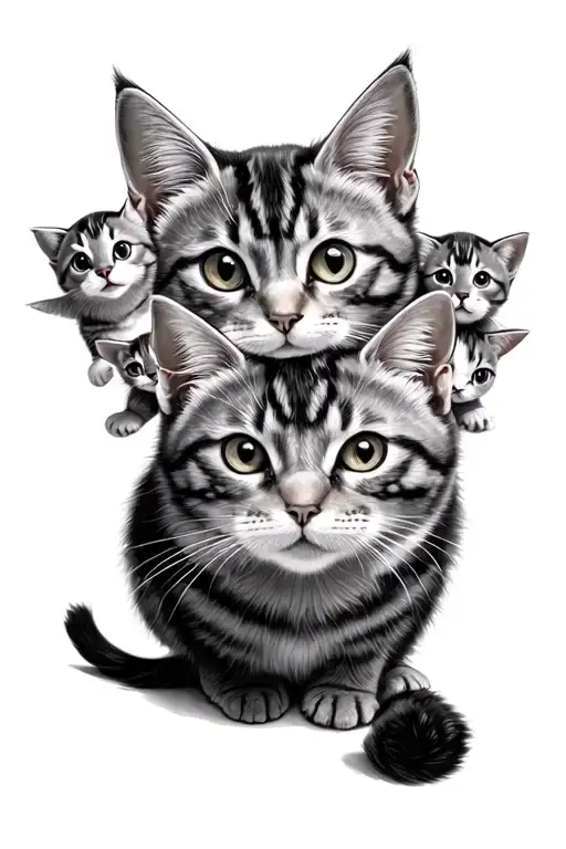 Mama Cat With 7 Babies