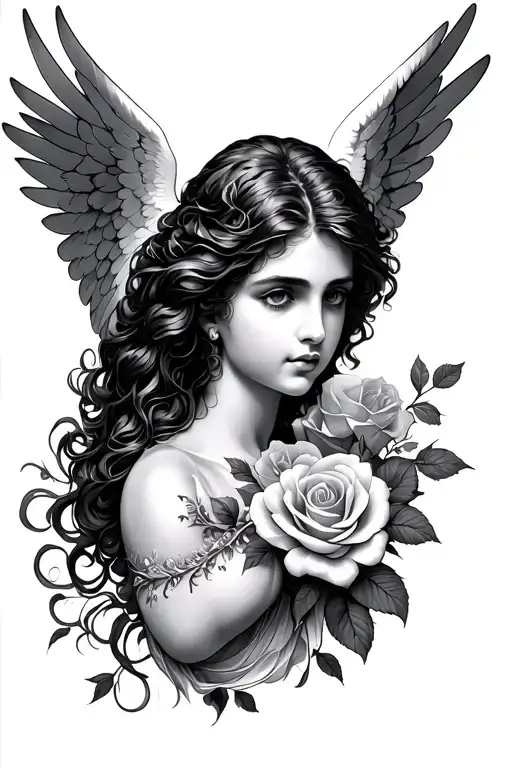 Arch Angel With Wings And Roses