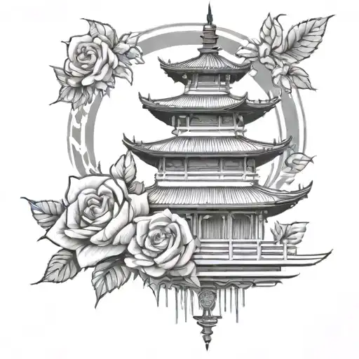 Pagoda And Rose