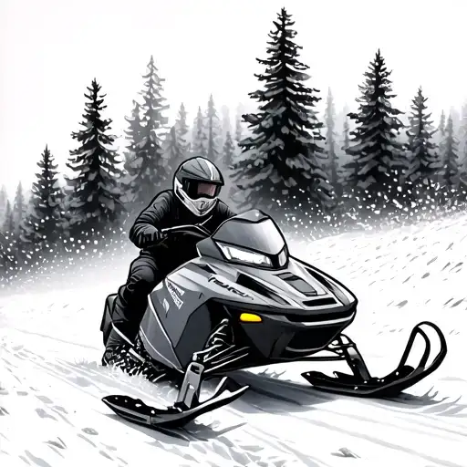 Snowmobile Trail Winding Through A Forest