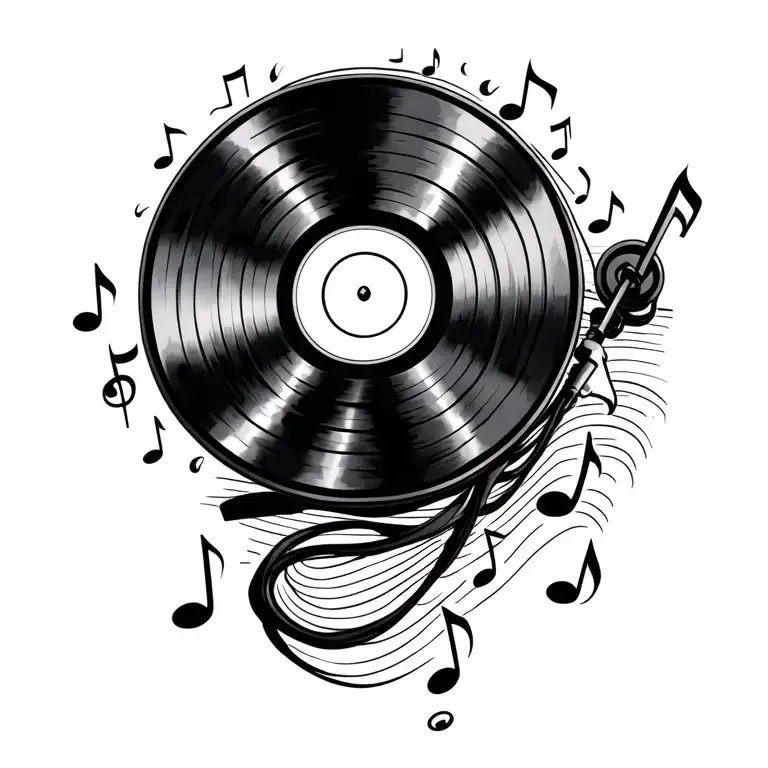 Record Player With Twisty Lines Of Music Notes Coming Out