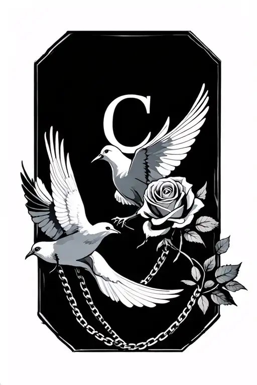 Dove With Chain With Letter C Rose With A Wedding Ring Sleek
