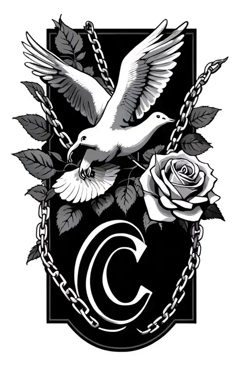 Dove With Chain With Letter C Rose With A Wedding Ring Sleek