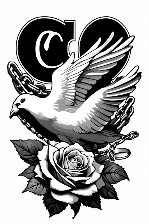 Dove With Chain With Letter C Rose With A Wedding Ring Sleek