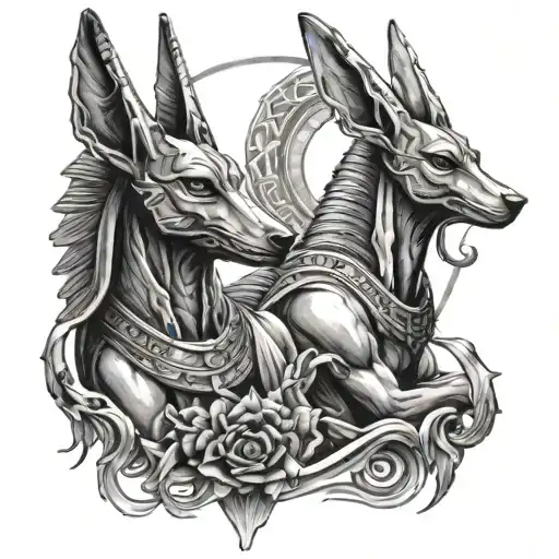 Anubis With The Sign Of Gemini And The Angel Of Death