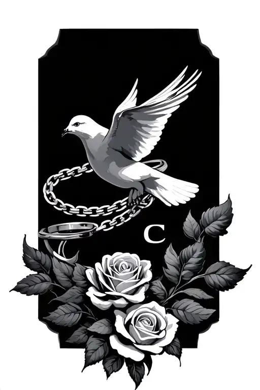 Dove With Chain With Letter C Rose With A Wedding Ring Sleek Sun Clouds