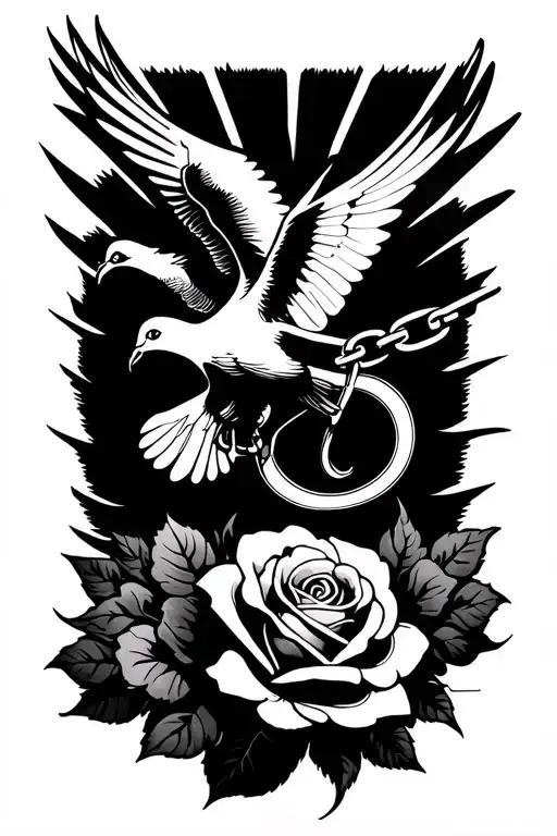 Dove With Chain With Letter C Rose With A Wedding Ring Sleek Sun Clouds