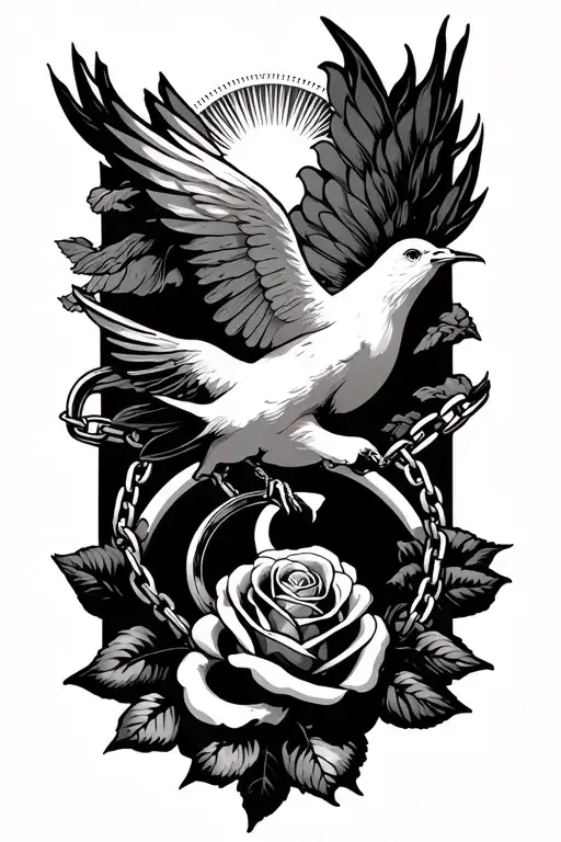 Dove With Chain With Letter C Rose With A Wedding Ring Sleek Sun Clouds