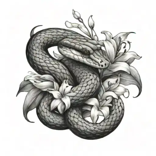 Snake With Lilies