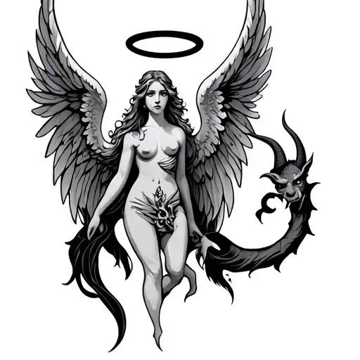 Angel Name Tattoo With Halo And Devil Tail
