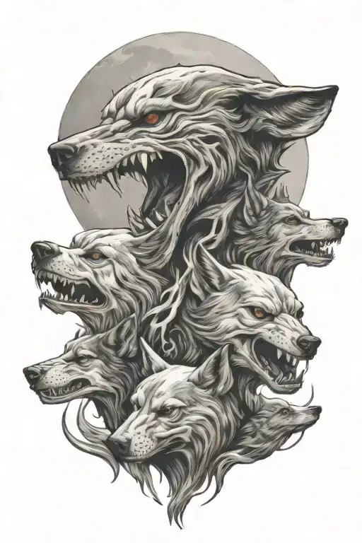Skull Dogs Wolves Howling At The Moon