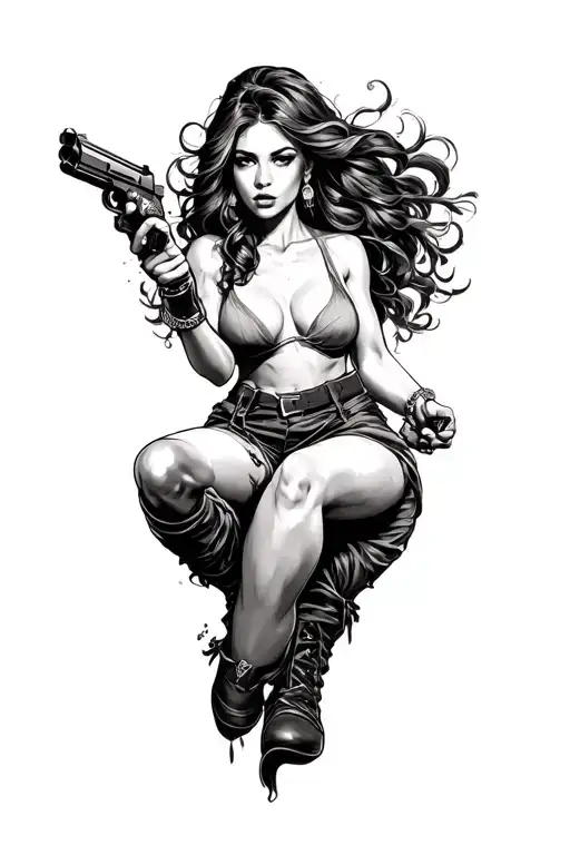 Women Riding A Pistol Intertwined