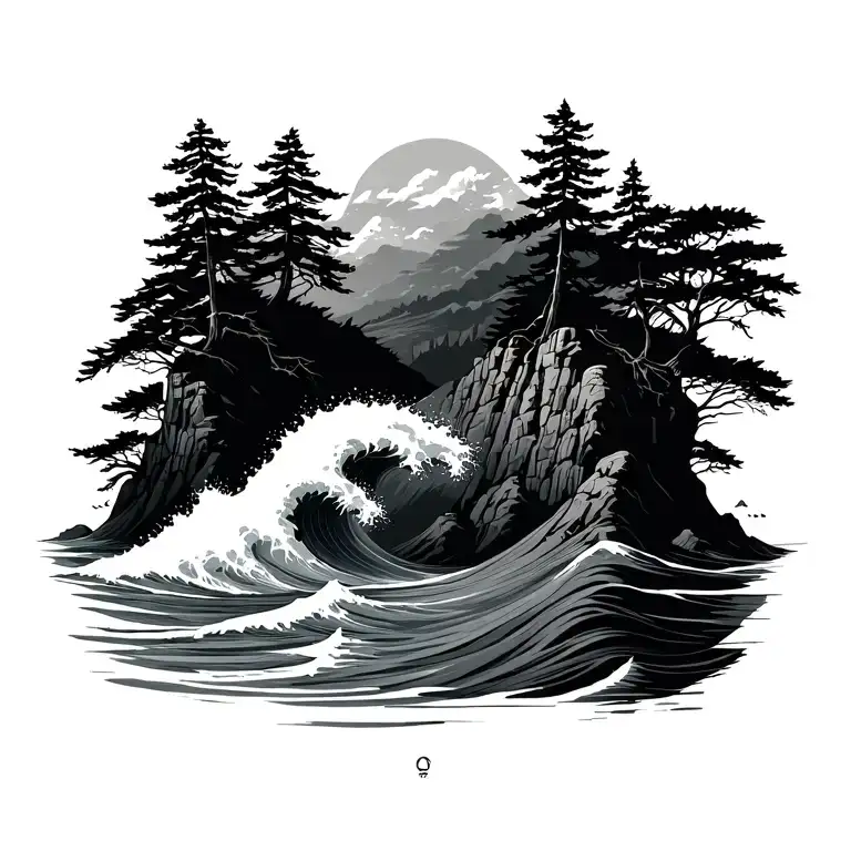 Waves And Trees On Cliffs