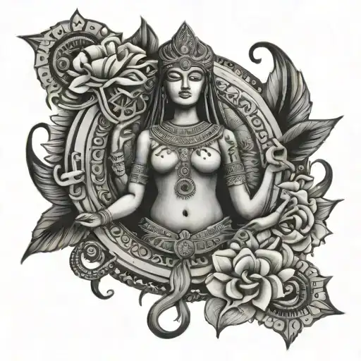 Tattoo Of Isis And Osiris On The Sides Of A Female Stomach