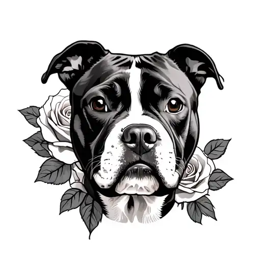 Pit Bull Face And Roses