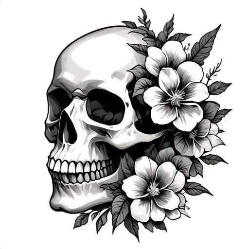 Skull And Flowers Intertwined